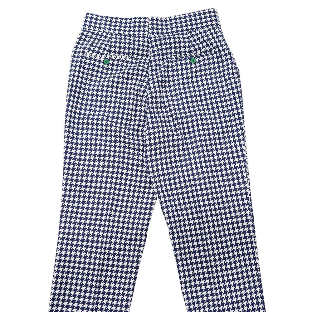Mens 32 Gurkha Pants Blue White Houndstooth Cotton High Waist Straight Trousers - Picture 7 of 7